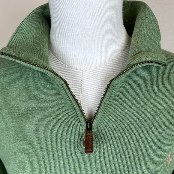 Polo Ralph Lauren Men Sweater L 100% Cotton 1/4 Zipper Green - Picture 3 of 6